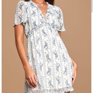 White floral print mini ruffle dress